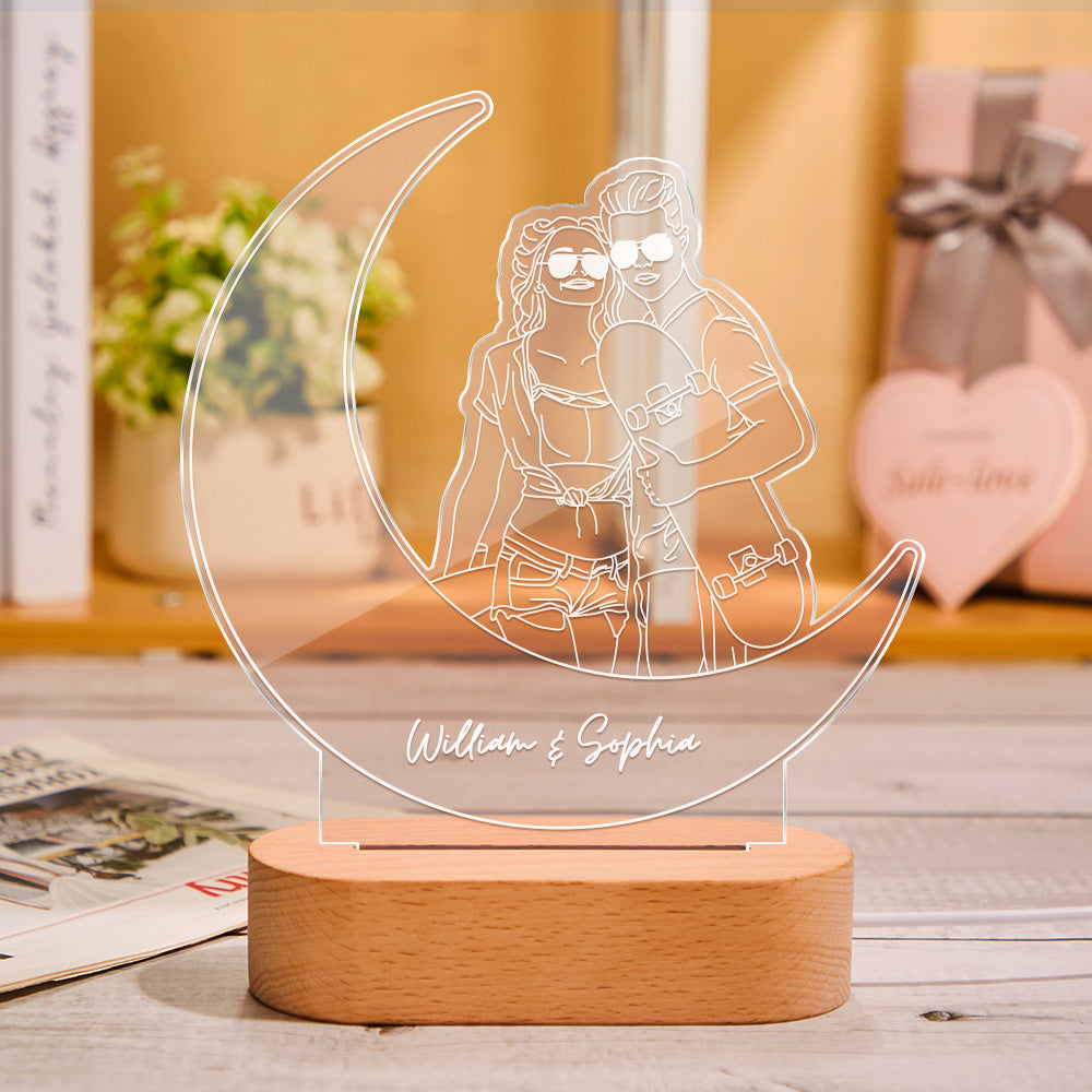 Moon Line Art Portrait Night Light