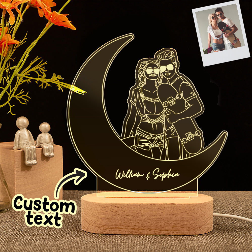 Moon Line Art Portrait Night Light