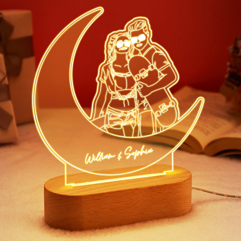 Moon Line Art Portrait Night Light