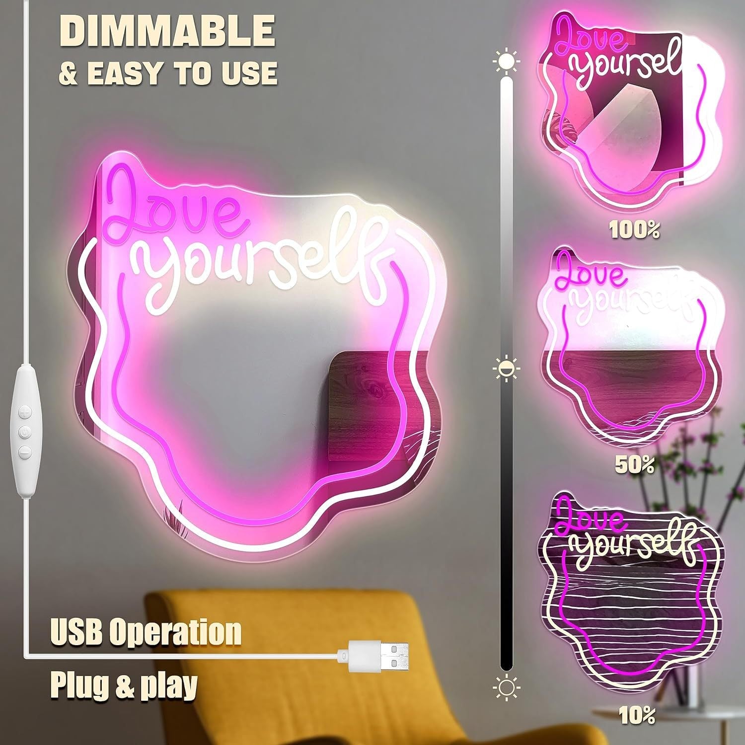 Love Yourself Neon Mirror Light