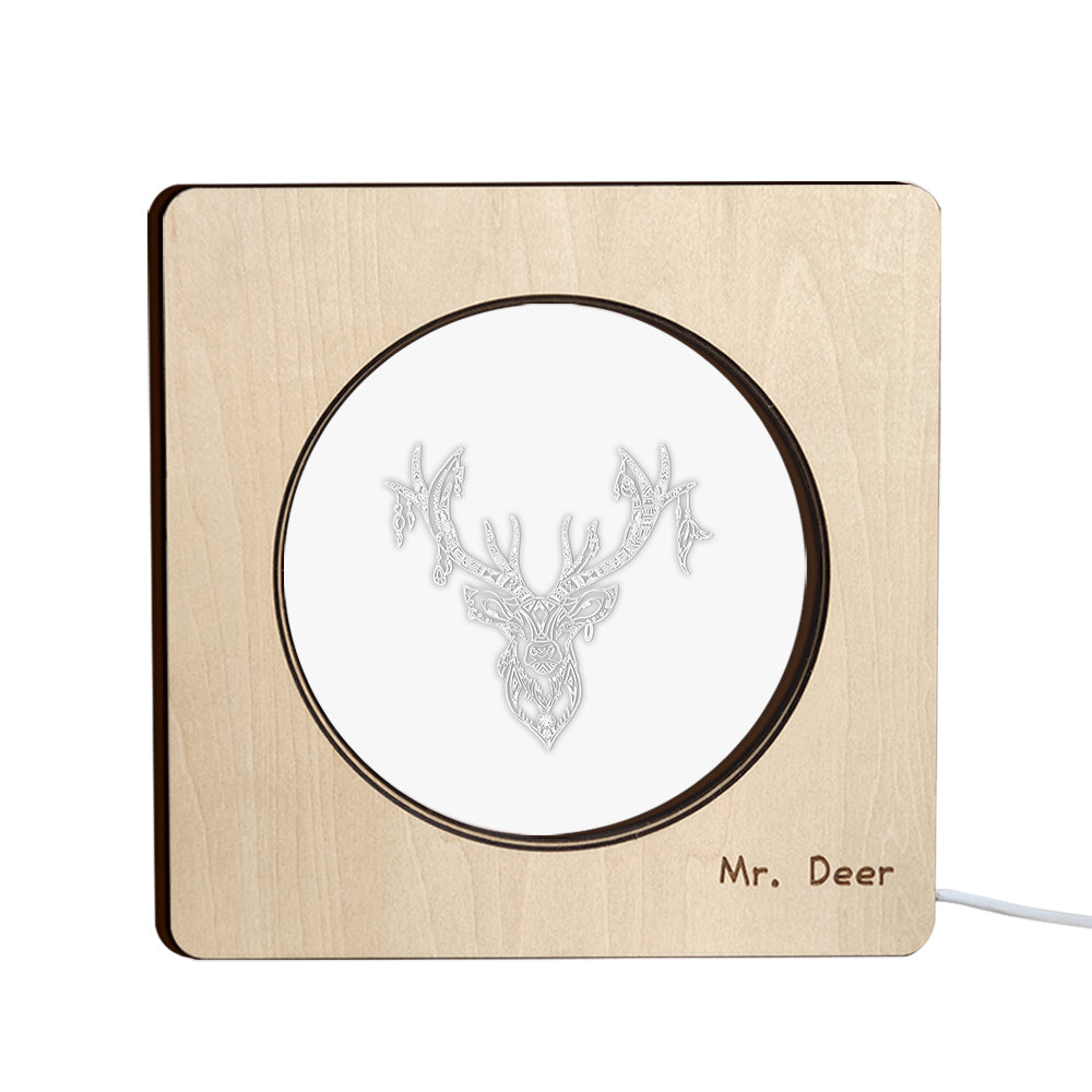 Engraved Deer Wood Frame Night Light