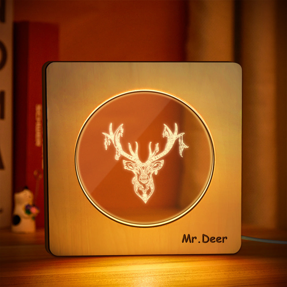 Engraved Deer Wood Frame Night Light