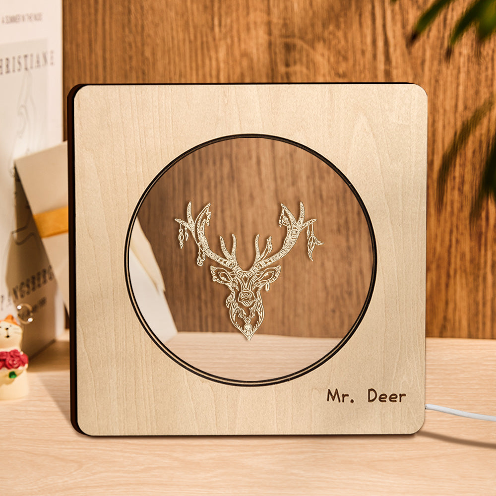 Engraved Deer Wood Frame Night Light