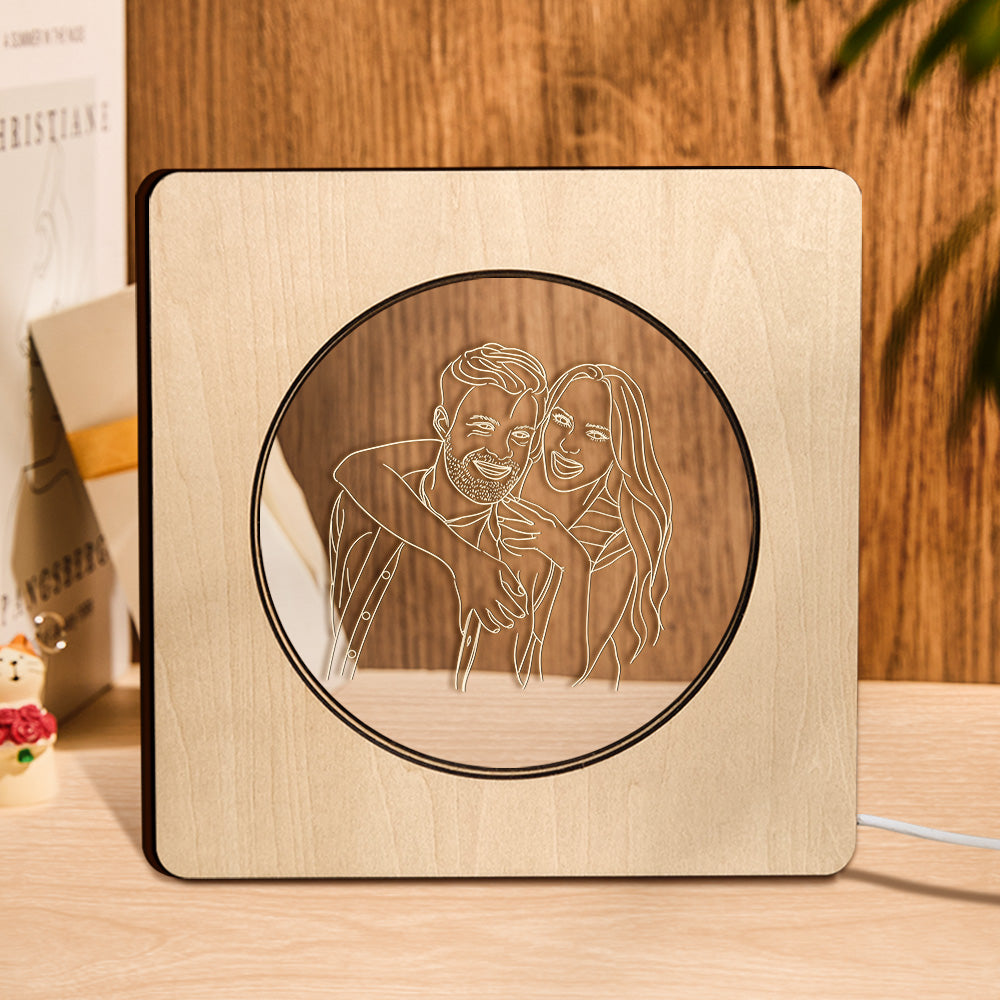 Engraved Photo Wood Frame Night Light