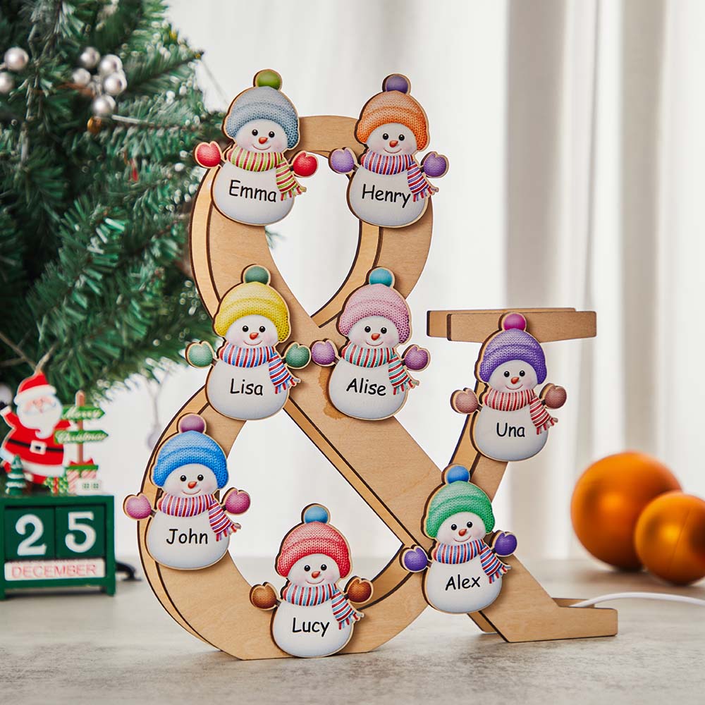 Snowman Family Wooden Night Light