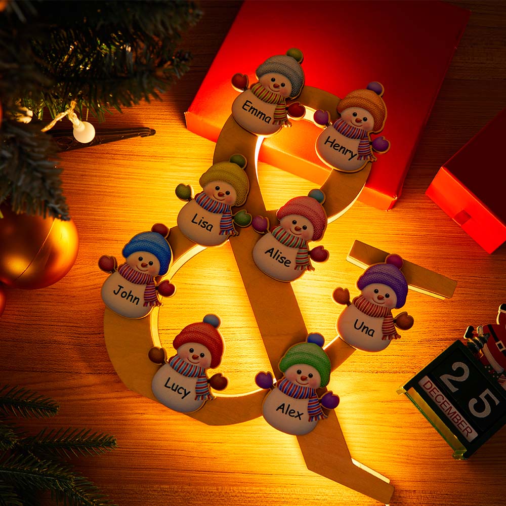 Snowman Family Wooden Night Light