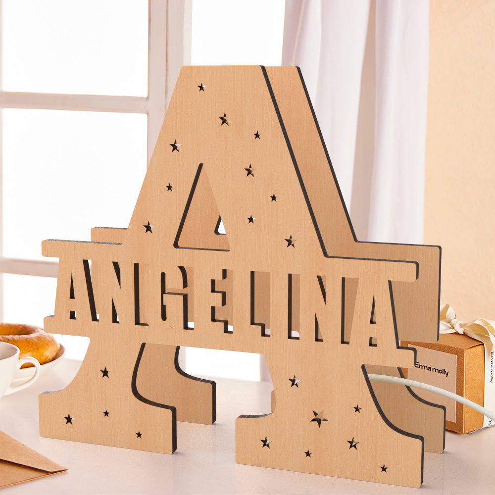 Personalized Initial Wooden Night Light