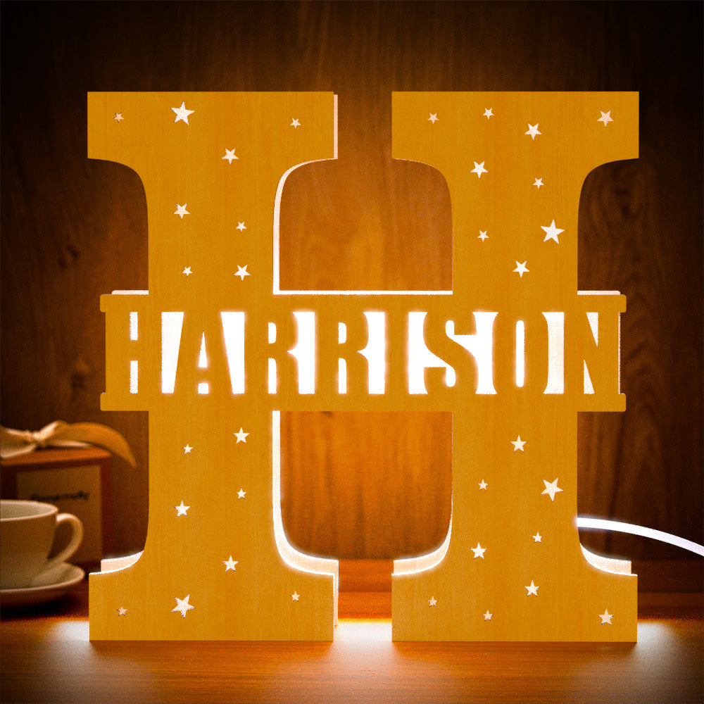 Personalized Initial Wooden Night Light