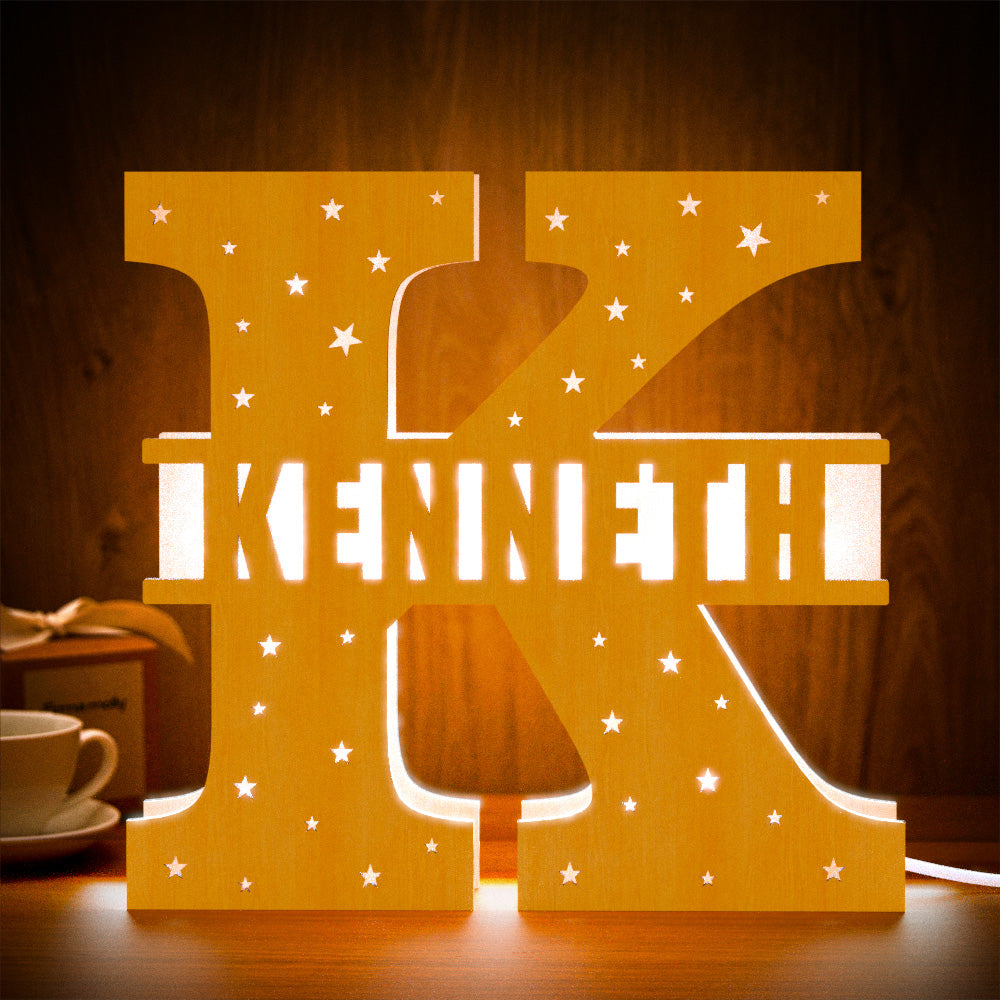 Personalized Initial Wooden Night Light