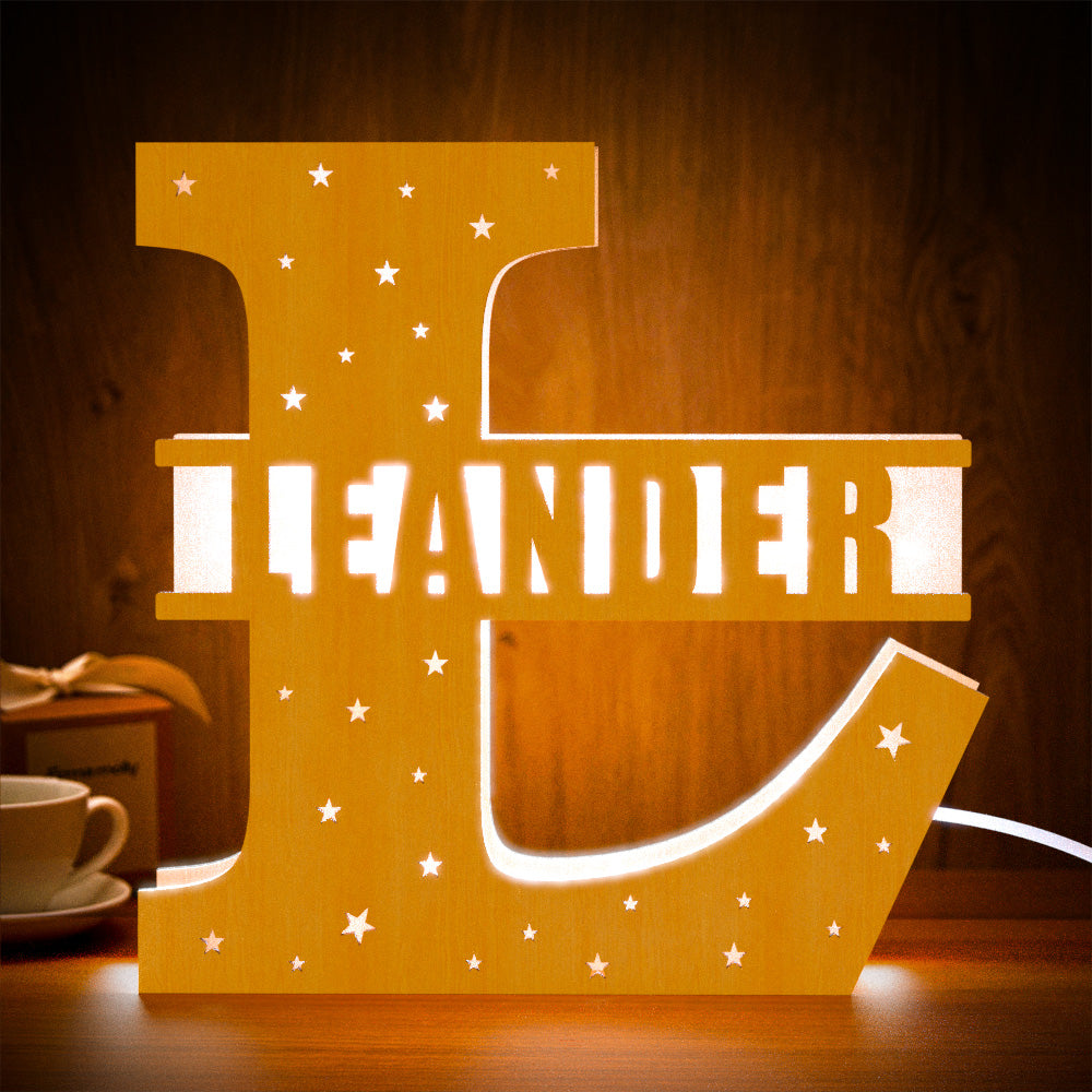 Personalized Initial Wooden Night Light