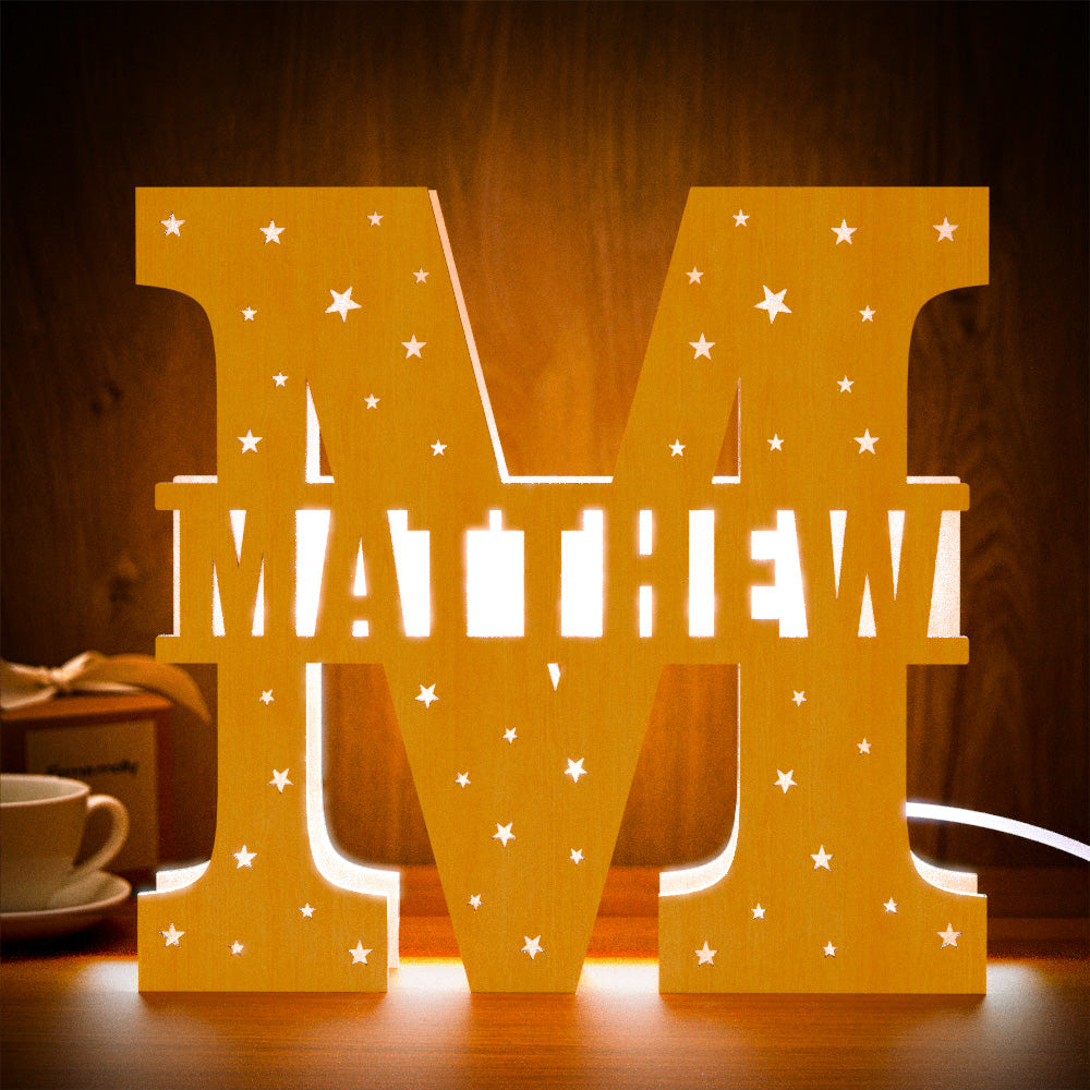Personalized Initial Wooden Night Light