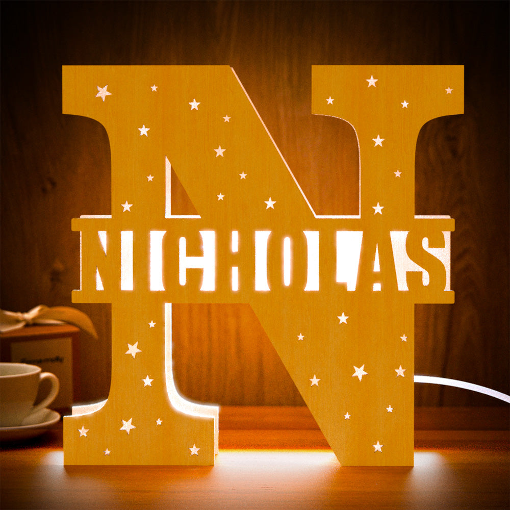 Personalized Initial Wooden Night Light