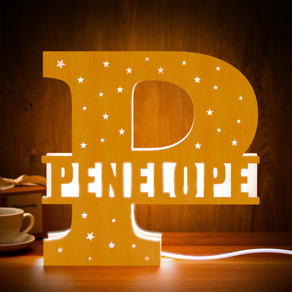 Personalized Initial Wooden Night Light