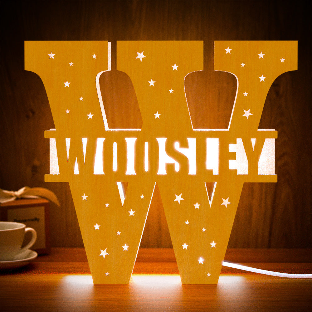 Personalized Initial Wooden Night Light