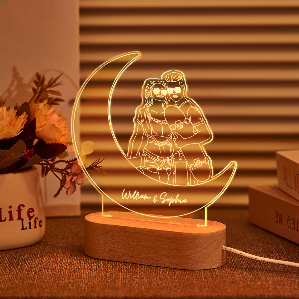 Moon Line Art Portrait Night Light